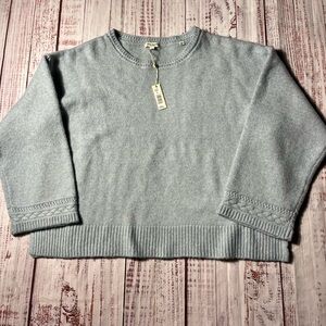 Max Studio Soft Denim Blue  Crew Neck Sweater with detailed sleeves NWT